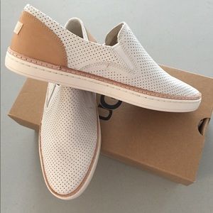 UGG White Pierced Leather Loafers. Size 8